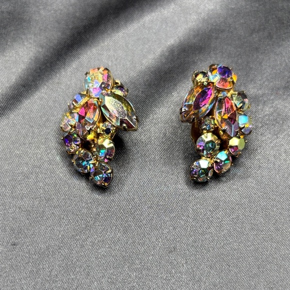 Elegant Gold and Multicolor Crystal Earrings - Picture 1 of 3